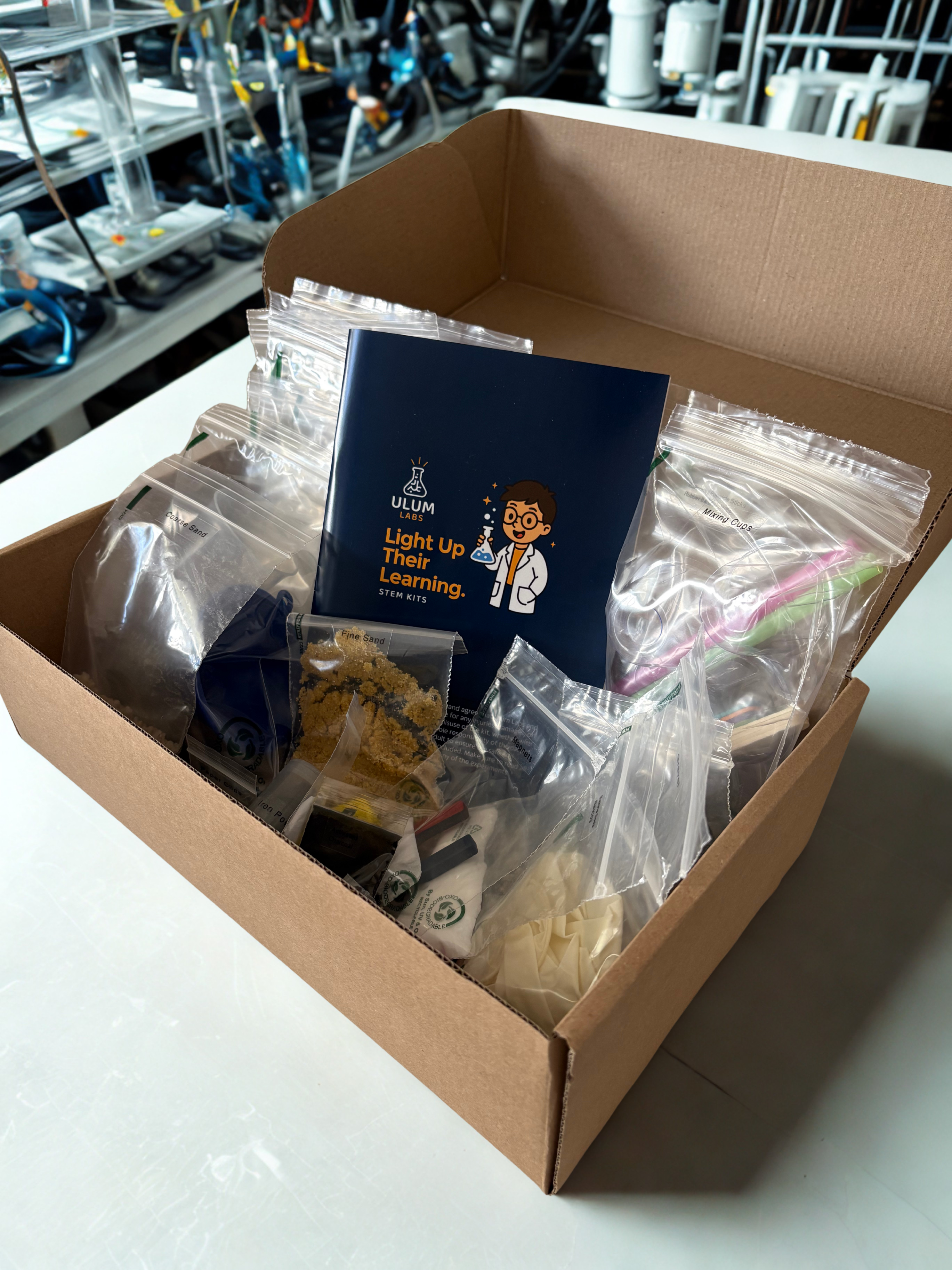 Box containing educational materials 